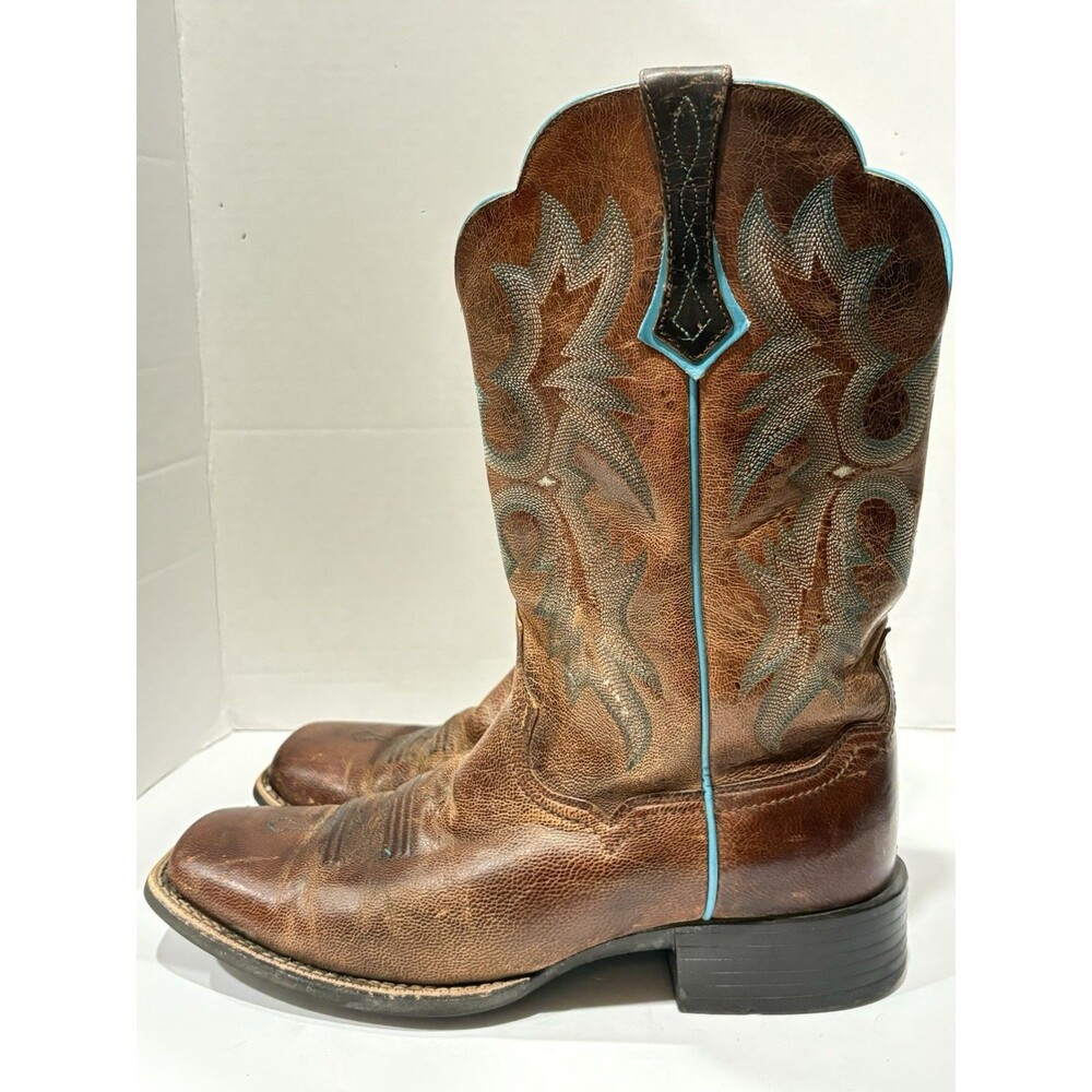 Ariat Womens 10 B Leather Western Cowboy Boots Brown Turquoise Blue